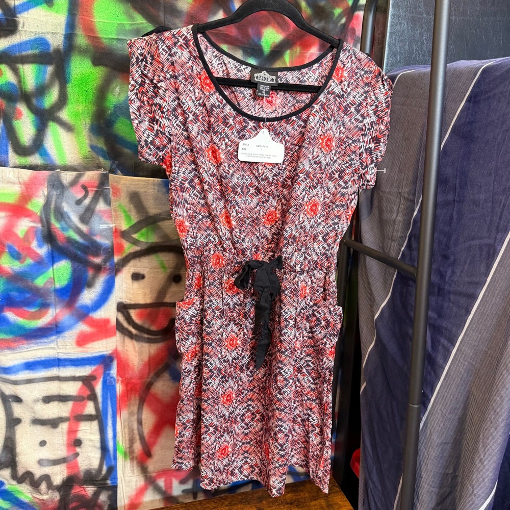 Angie Women Red Navy Ikat Mini Dress Pockets Large NEW Boho Earthy Geometric L